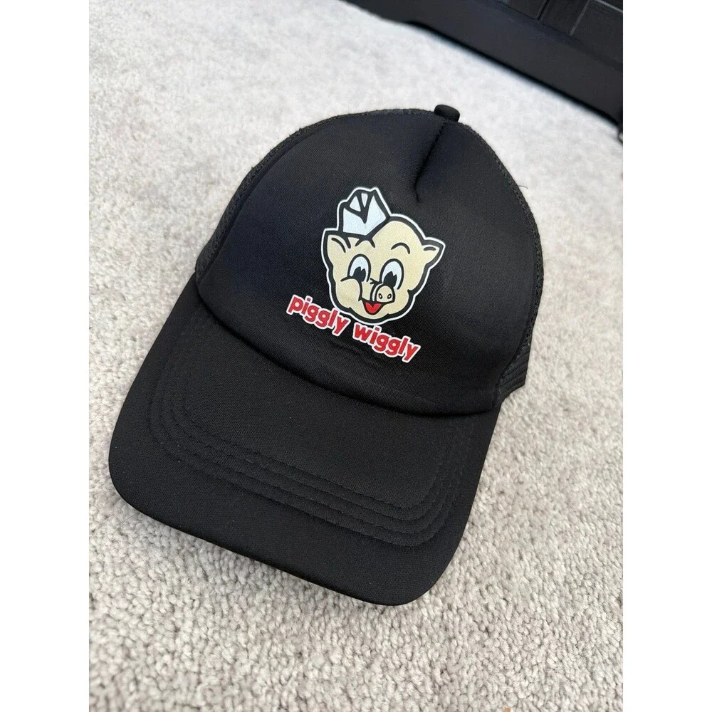 NEW Black Piggly Wiggly Pig Shopping Trucker Hat Baseball SnapBack Cap